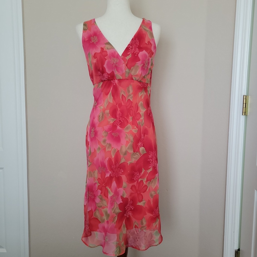 90s Vintage Floral Midi Dress Sundress Size L 9/10 Babydoll Hawaiian Tropical